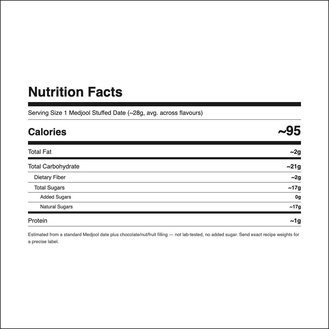 Velour Medjool Stuffed Date nutrition facts