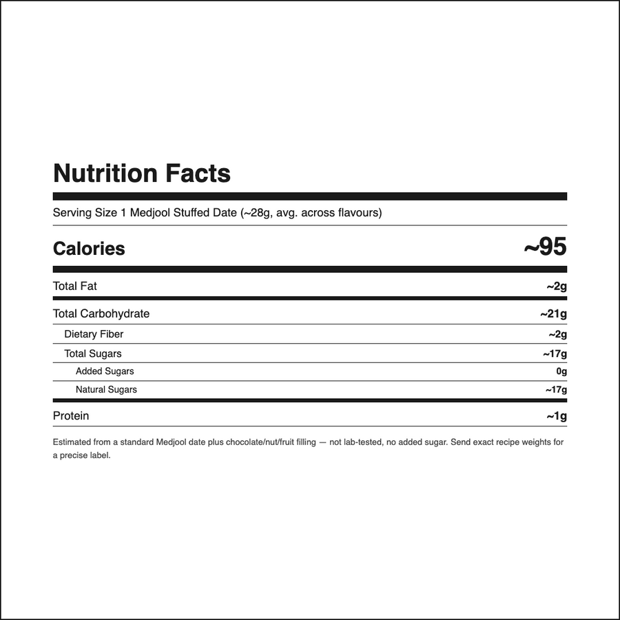 Velour Medjool Stuffed Date nutrition facts