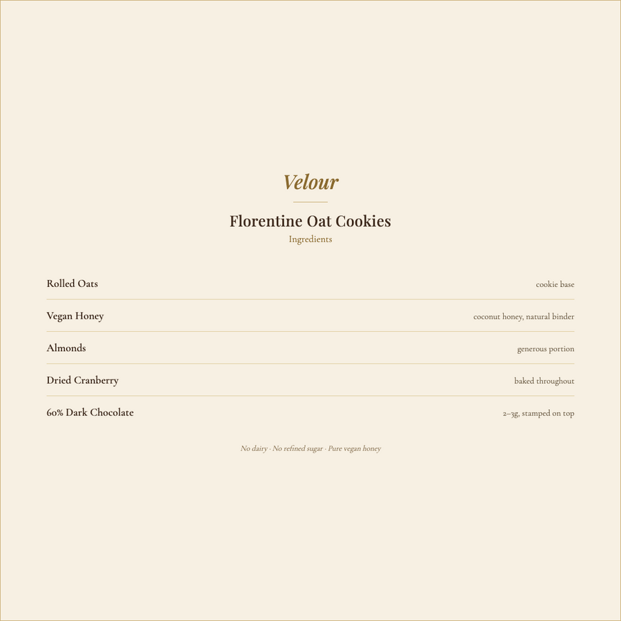 Velour Florentine Oat Cookies ingredients