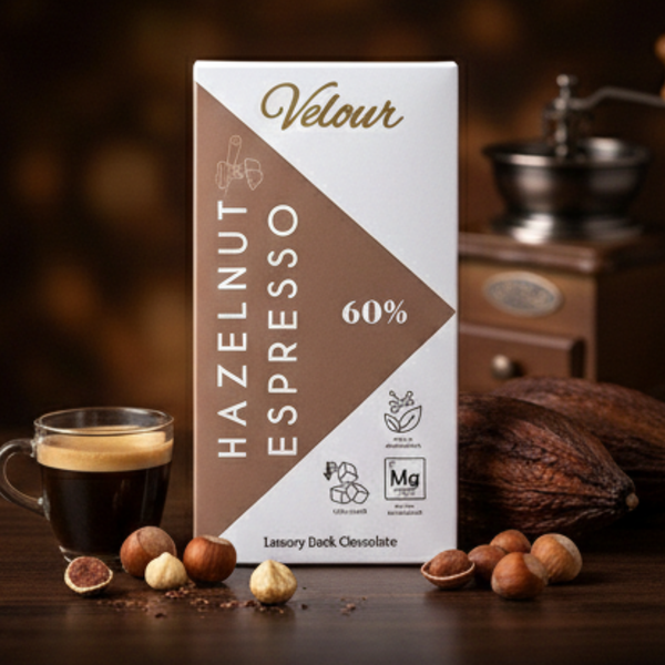 60% Hazelnut Espresso Chocolate Bar – Velour Luxury Dark Chocolates