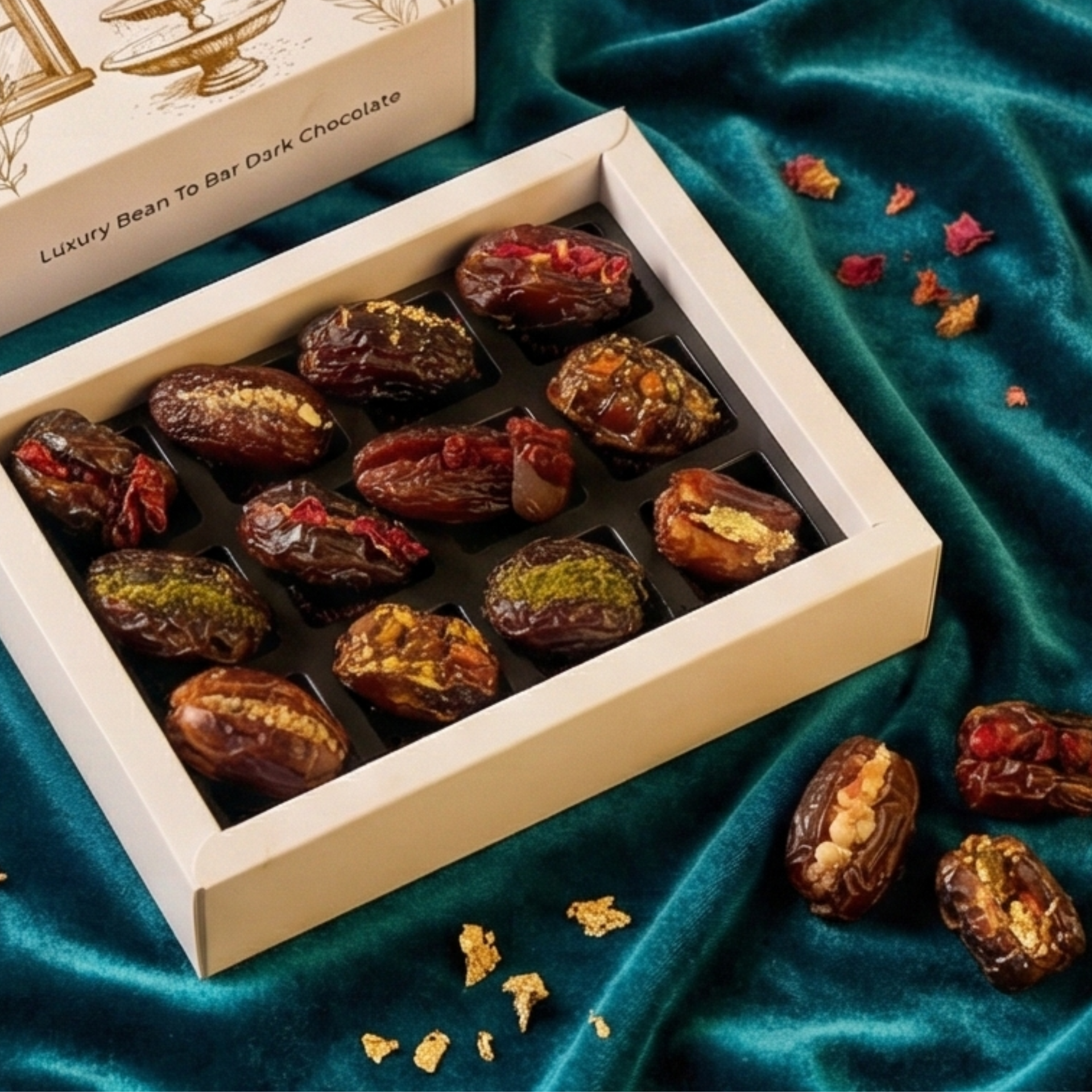 12 Stuffed Medjoul Dates Gift Box (Bean-to-Bar Chocolates)