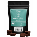 Velour Baking Couverture chocolate packaging with pieces of chocolate in front on a white background